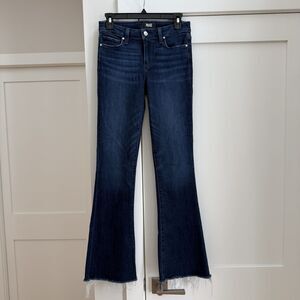 Paige Jeans Blue High Rise Laurel Canyon Monarch Flare Raw Hem Stretch Size 26
